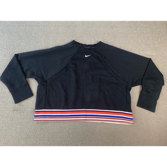 Nike Pro Get Fit Striped Cropped Sweatshirt Dri Fit Crewneck Black Multi Large - Picture 3 of 10